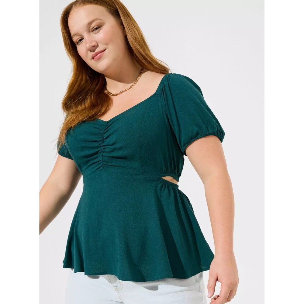 Torrid Teal Babydoll Rayon Slub With Side Cutouts Top 2X 40455321